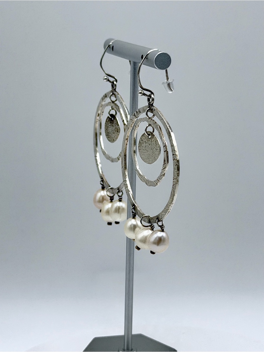Silpada Rare HTF Sterling PEARLS OF WISDOM Wire Drop Multi-Hoop Earrings wPearls - Picture 2 of 12